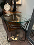 Round Glass Top Accent Table W/Espresso Metal Scrolled Design Base Shelf