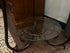 Round Glass Top Accent Table W/Espresso Metal Scrolled Design Base Shelf