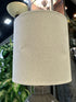 Round Grey Ceramic Base Table Lamp With Pattern Beige Shade