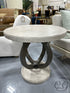 Round Grey Top Accent Table With Interlocking Design Base