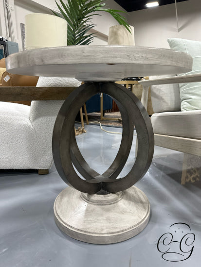 Round Grey Top Accent Table With Interlocking Design Base