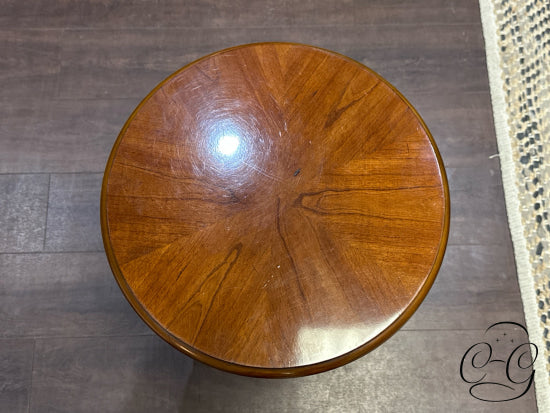 Round Mahogany Finish Accent Table With 3 Legs