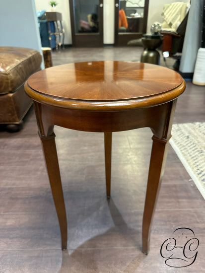 Round Mahogany Finish Accent Table With 3 Legs