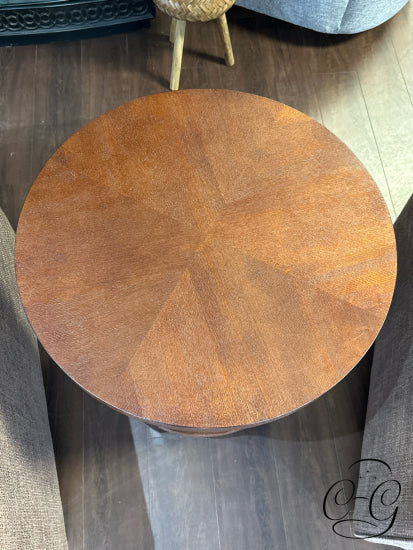 Round Reddish Brown End Table With 2 Open Shelves