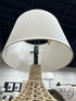 Round Rope Base Table Lamp With Natural Wood Bottom Cream Shade