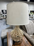 Round Rope Base Table Lamp With Natural Wood Bottom Cream Shade