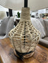 Round Rope Base Table Lamp With Natural Wood Bottom Cream Shade