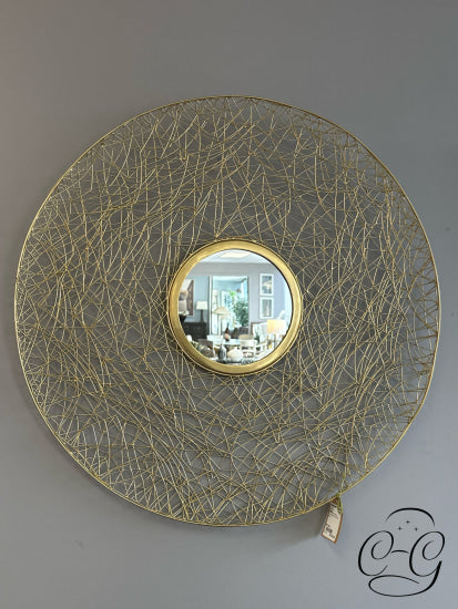 Round Shiny Brass Finish Wire Frame Wall Mirror 30’’ Rnd Wall Mirror