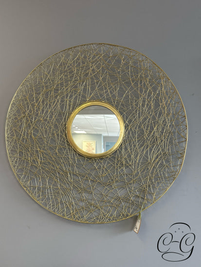 Round Shiny Brass Finish Wire Frame Wall Mirror 30’’ Rnd Wall Mirror