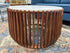 Round White Marble Top Coffee Table With Wood Slat Base