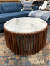 Round White Marble Top Coffee Table With Wood Slat Base