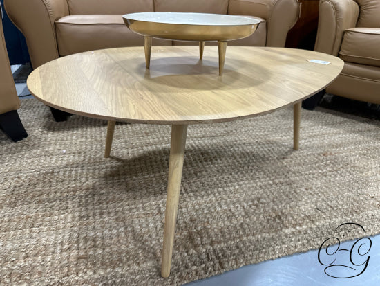 Rounded Triangle Shaped Solid Oak Coffee Table With 3 Legs (Large)