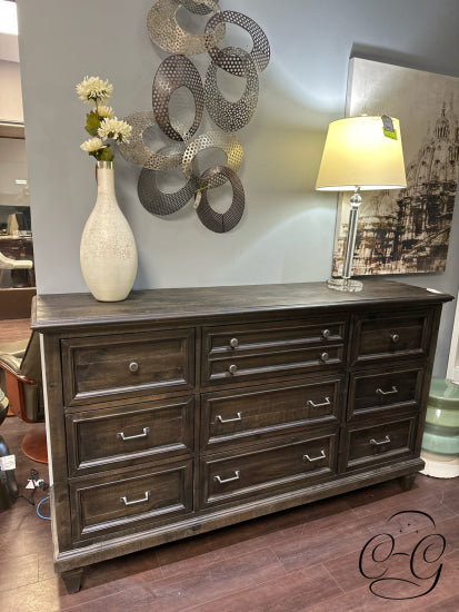 Rustic 9 Drawer Dresser With Metal Hardware Only