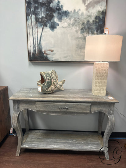 Rustic Weathered Grey Wood Console Table With Drawer Lower Display Shelf