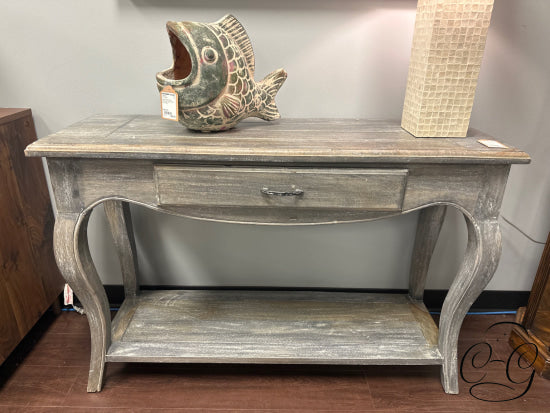 Rustic Weathered Grey Wood Console Table With Drawer Lower Display Shelf
