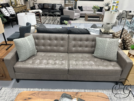 Sable Leather 2 Seat Button Tufted Sofa With Dark Legs