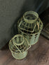 Set Of 2 Rustic Weathered Sage Green Lanterns W/Gold Caging Circle Pattern Home Decor