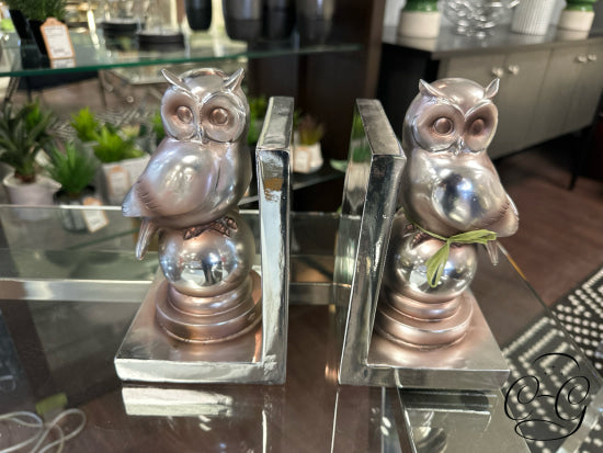 Silver Metal Owl Bookend Set 4x4x8’’ Home Decor