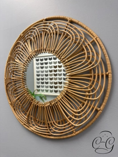 Small Handmade Natural Rattan Framed Round Mirror Wall
