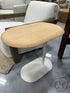 Solid Oak Oval Top Adjustable End Table With White Steel Base