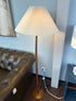 Solid Rubberwood Walnut Stained Floor Lamp W/Cream Pleated Linen Shade