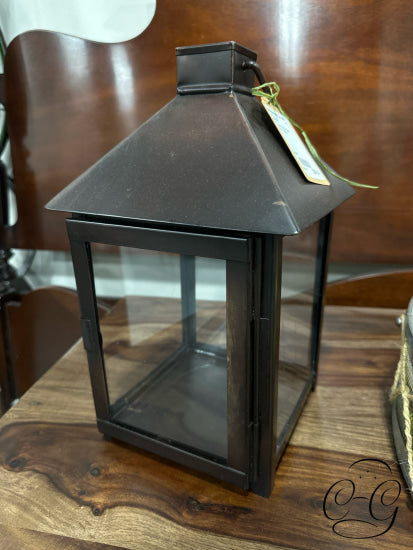 Square Dark Brown Metal Lantern