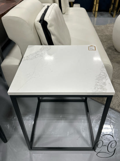 Square Solid Quartz Stone Top End Table With Blk Metal Base