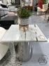 Square White Marble Top Silver Metal Base Accent Table