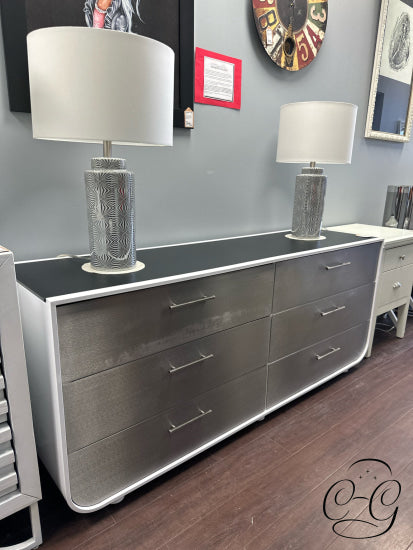 Stainless Steel Drawer Front 6 Dresser With Grey Frosted Glass Top Only