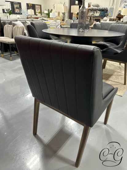 Sunpan Black Dining Chair W/Vertical Stitching Brushed Gold Legs