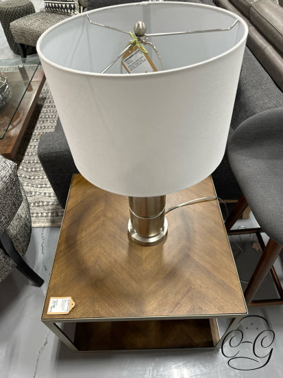 Sunpan Square End Table With Brushed Metal Frame Wood Top/Shelf