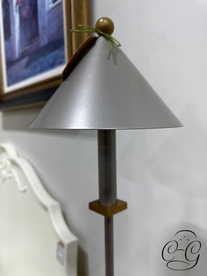 Tan Metal Floor Lamp With Brushed Gold Detailing