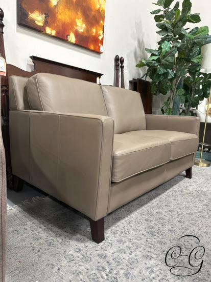 Taupe Top Grain/Split Leather Loveseat W/Down Cushioning