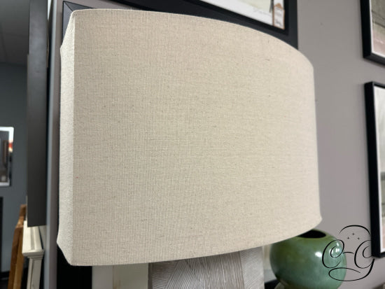 Textured Rectangular Base Table Lamp With Beige Squared Oval Shade