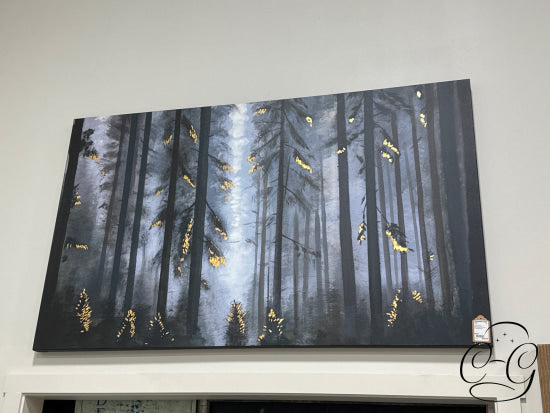 Trees Canvas Black/Blue With Gold Embellishments Picture