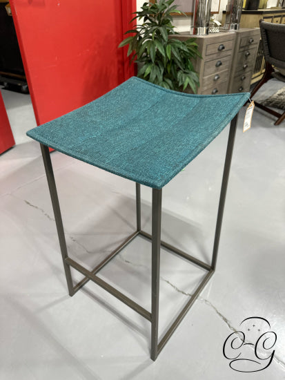 Trica Furniture Turquoise Fabric Backless Counter Stool W/Pewter Metal Legs 16x18x29’’ Counter Height Stool