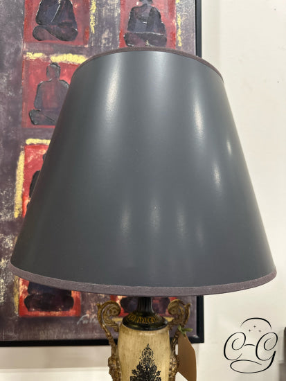 Trophy Style Table Lamp Beige/Black With Scroll Detailing Black Shade 16x25’’ Table Lamp
