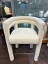 Tubular Shaped Curved Back Cream Fabric Fully Upholstered Counter Stool Height