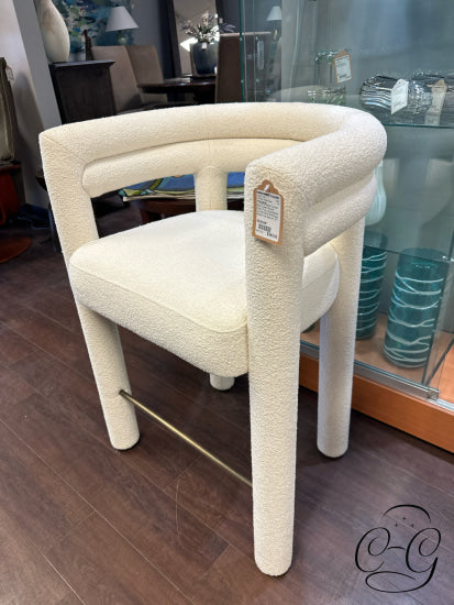 Tubular Shaped Curved Back Cream Fabric Fully Upholstered Counter Stool Height