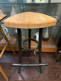 Unique Backless Barstool With Natural Solid Maple Seat, Black Iron Base 