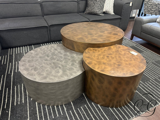 Unique Coffee Table Set/3 Round Metal Brass/Nickel Finish Staggered Heights