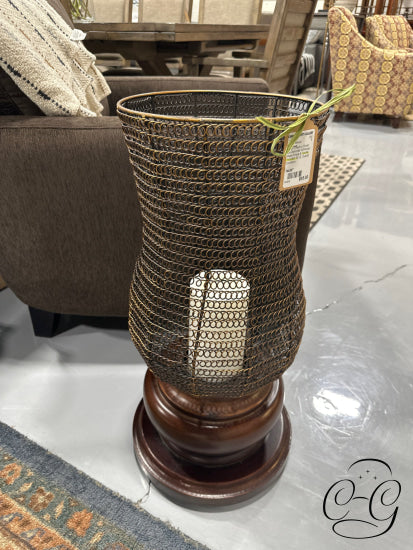 Uttermost Lg Chestnut Brown Candleholder W/Woven Metal Shade & Candle Included Candleholder(S)