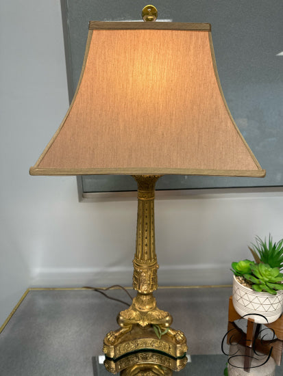 Vintage Design Brushed Brass Table Lamp W/3 Leg Base Tan Bell Shade 16x30’’ Table Lamp