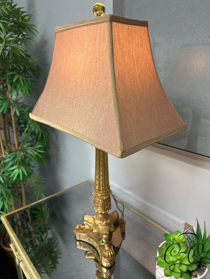 Vintage Design Brushed Brass Table Lamp W/3 Leg Base Tan Bell Shade 16x30’’ Table Lamp