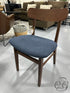 Walnut Dining Chair With Navy Blue Fabric Slightly Curved Back