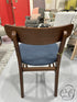 Walnut Dining Chair With Navy Blue Fabric Slightly Curved Back