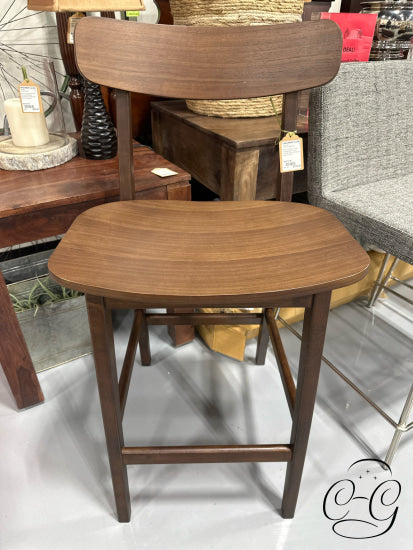 Walnut Veneer Solid Rubberwood Frame Counter Stool W/Curved Back Height