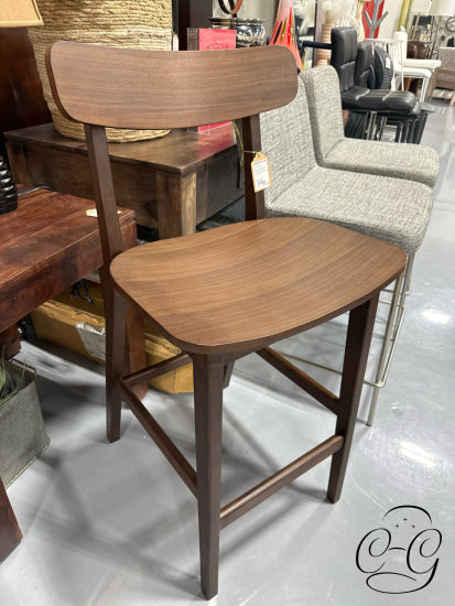 Walnut Veneer Solid Rubberwood Frame Counter Stool W/Curved Back Height