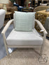 Washed White Wood Framed Arm Chair With Cream Cushions