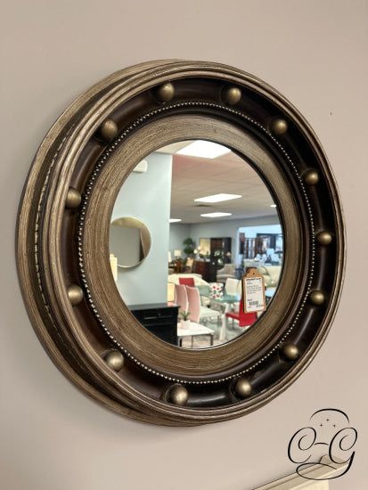 Weathered Bronze Finish Round Wall Mirror With Ball Design Frame